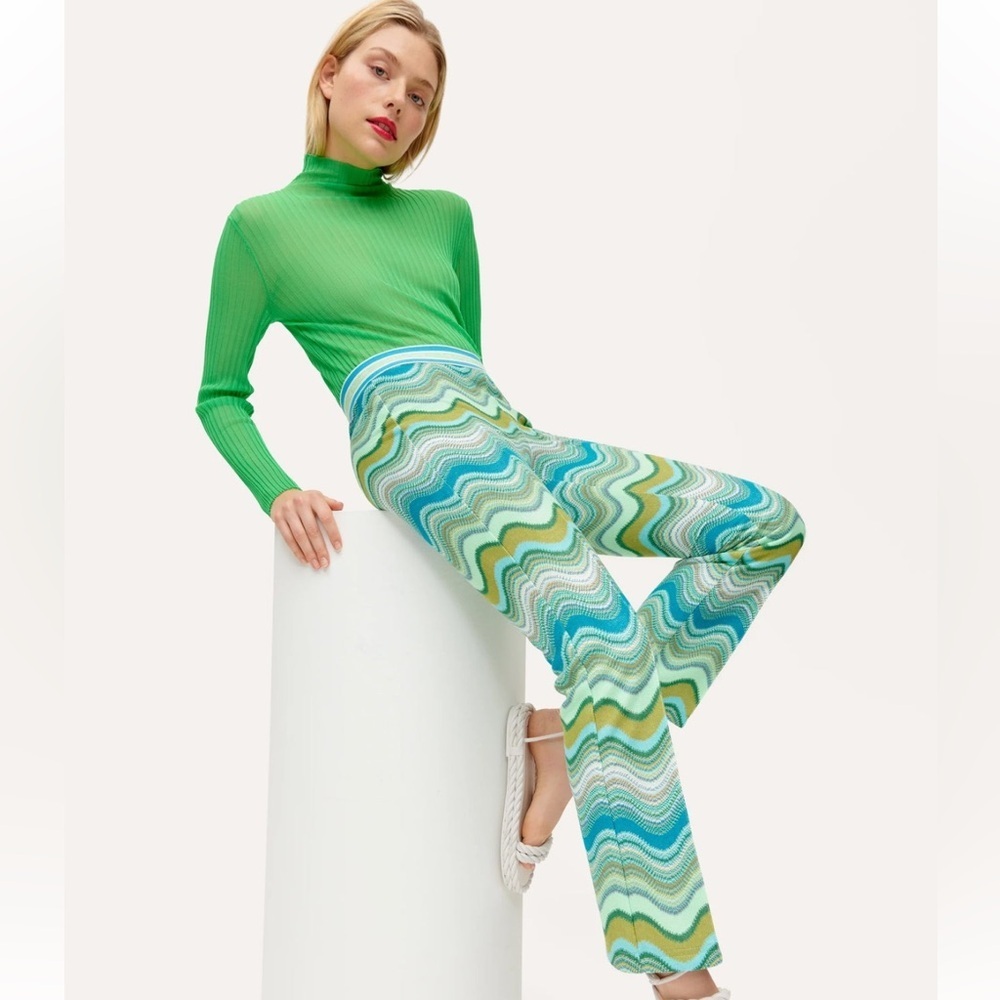 Cambio Ranee Easy Kick trousers in mint blue beach wave pattern size 42 (US12)